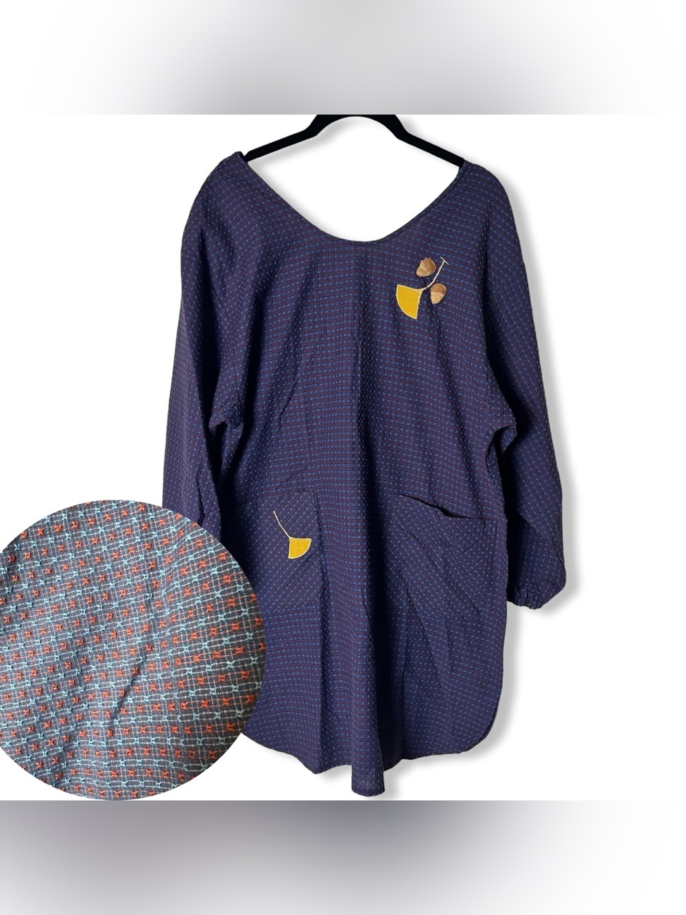 SAN-NOR VTG 90s Japanese Import Kappogi Smock Tunic Apron Ginkgo Leaf NWT Sz L
